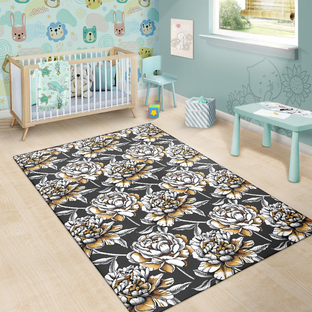 Peony Pattern Print Design PE06 Area Rugs