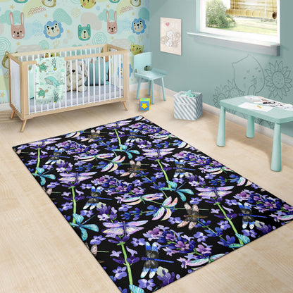 Lavender Dragonfly Pattern Print Design LV03 Area Rugs
