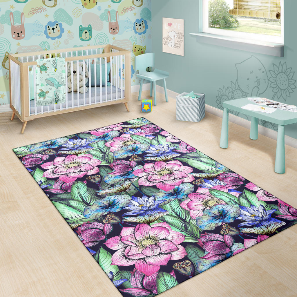 Water Lily Pattern Print Design WL07 Area Rugs