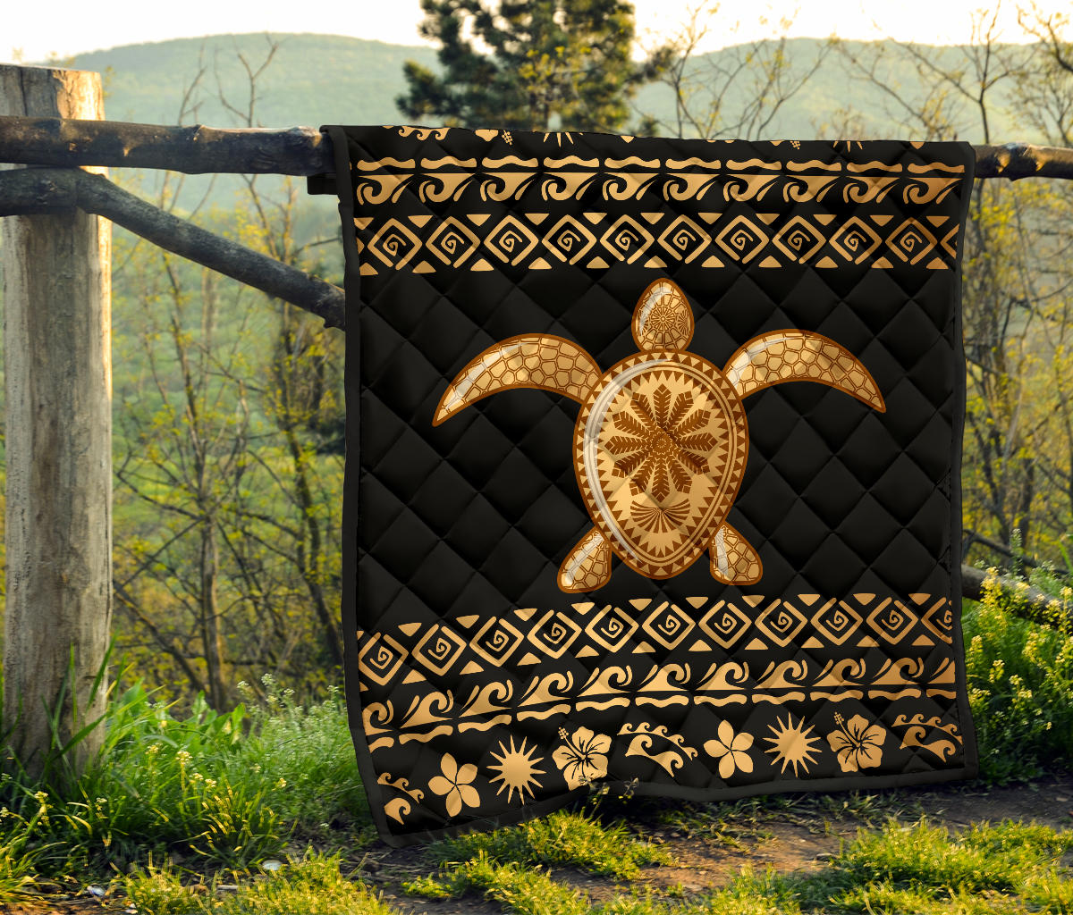 Tribal Sea turtle Polynesian Hawaiian Premium Quilt