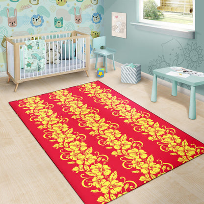 Orange Hibiscus Pattern Print Design HB018 Area Rugs