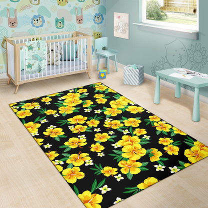 Yellow Hibiscus Pattern Print Design HB08 Area Rugs