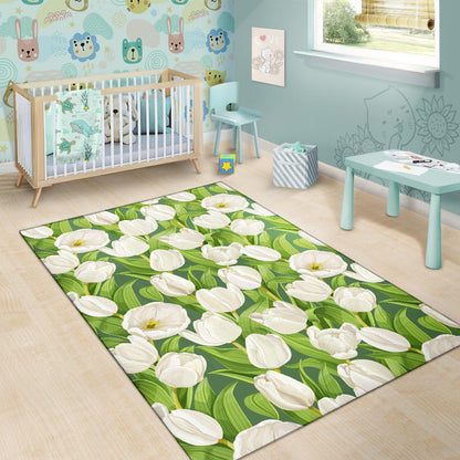 Tulip White Pattern Print Design TP05 Area Rugs