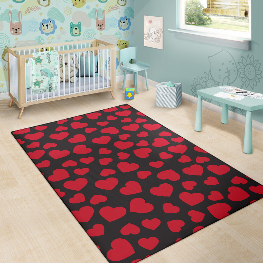 Heart Red Pattern Print Design HE01 Area Rugs