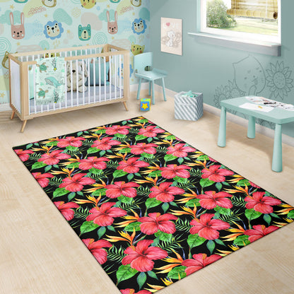 Red Hibiscus Pattern Print Design HB07 Area Rugs