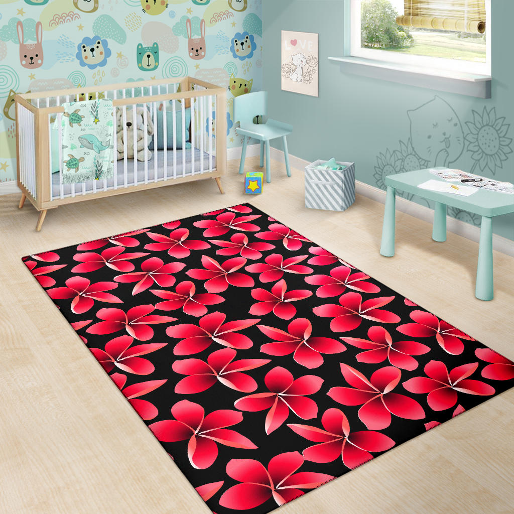 Red Plumeria Pattern Print Design PM025 Area Rugs