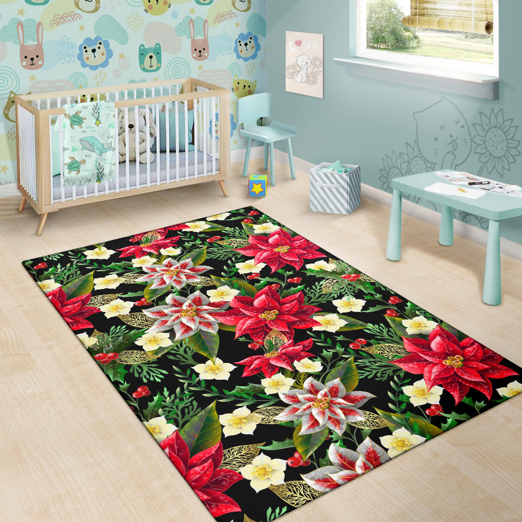 Poinsettia Pattern Print Design POT05 Area Rugs