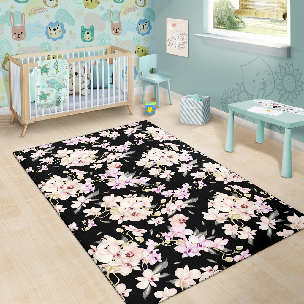 Orchid White Pattern Print Design OR03 Area Rugs
