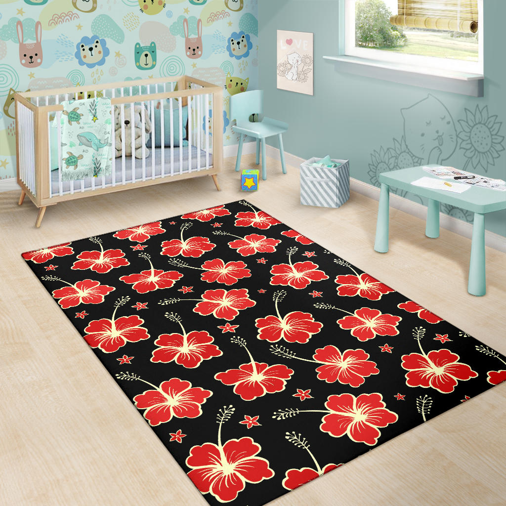 Red Hibiscus Pattern Print Design HB021 Area Rugs