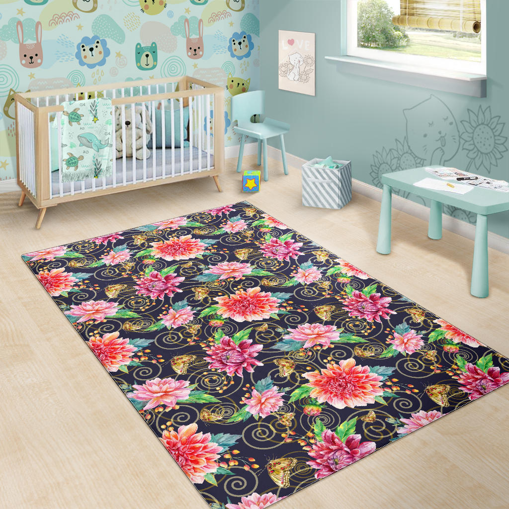 Dahlia Pattern Print Design DH02 Area Rugs