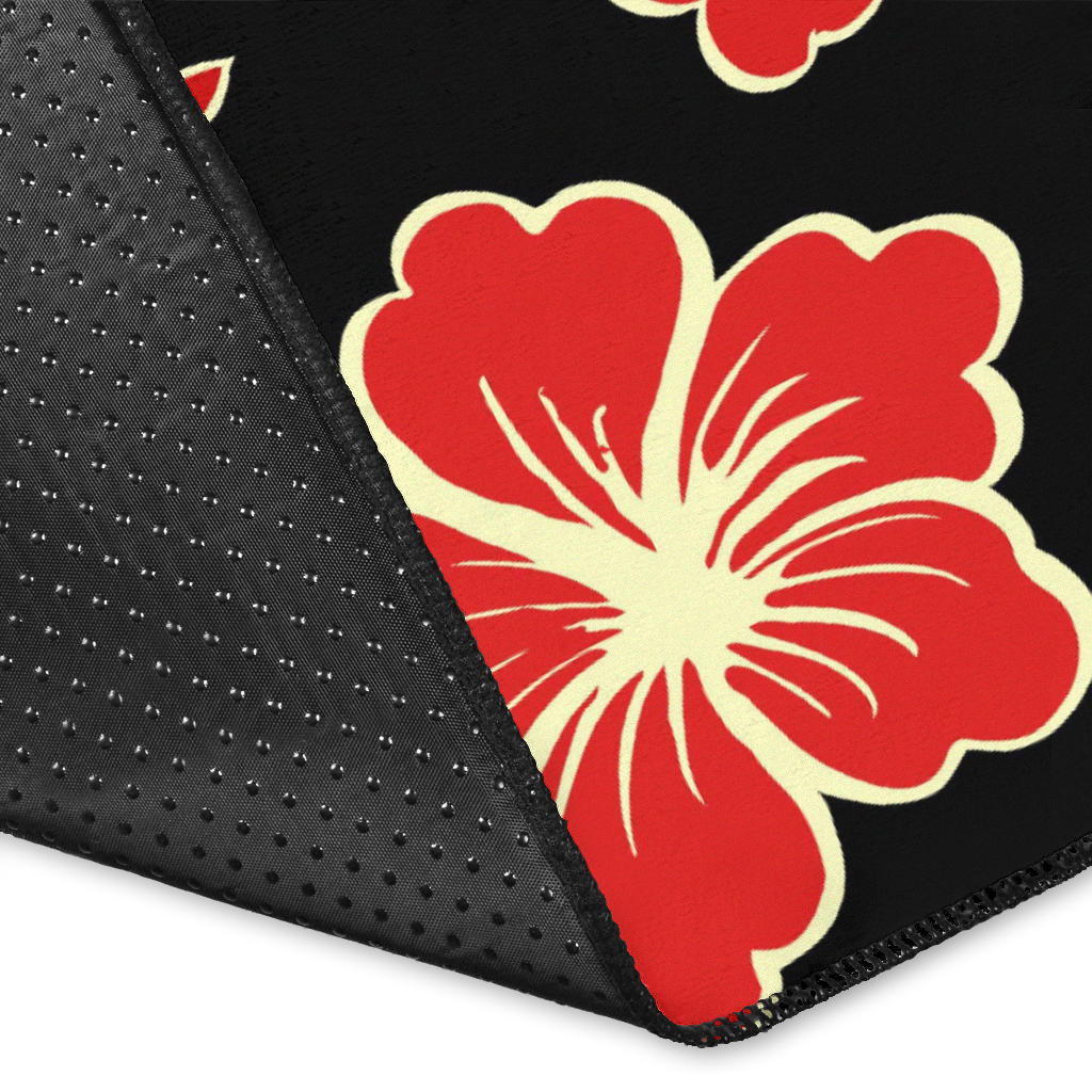 Red Hibiscus Pattern Print Design HB021 Area Rugs