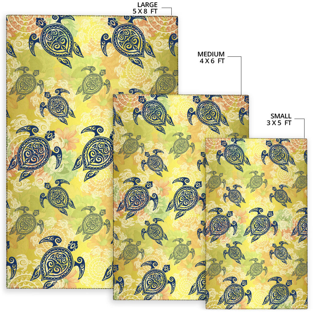 Hawaiian Turtle Tribal Design Print Area Rugs