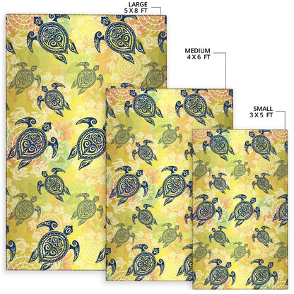 Hawaiian Turtle Tribal Design Print Area Rugs