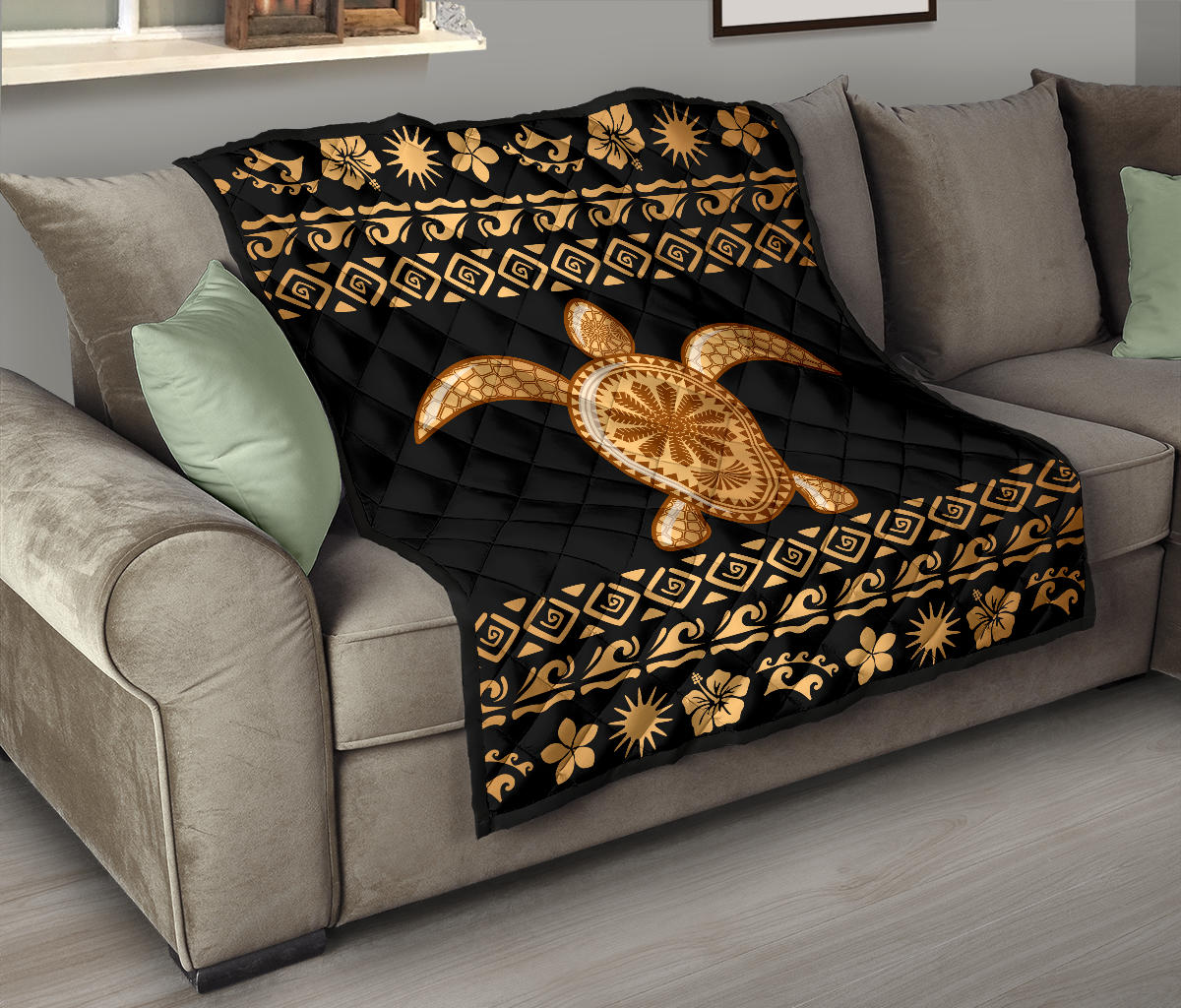 Tribal Sea turtle Polynesian Hawaiian Premium Quilt