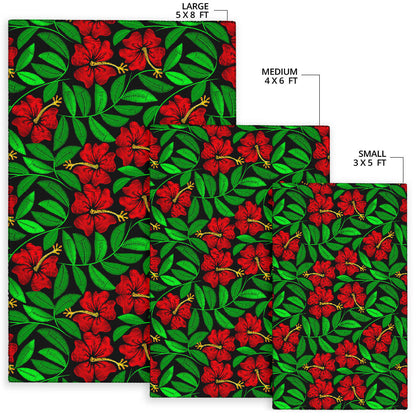 Red Hibiscus Embroidered Pattern Print Design HB032 Area Rugs