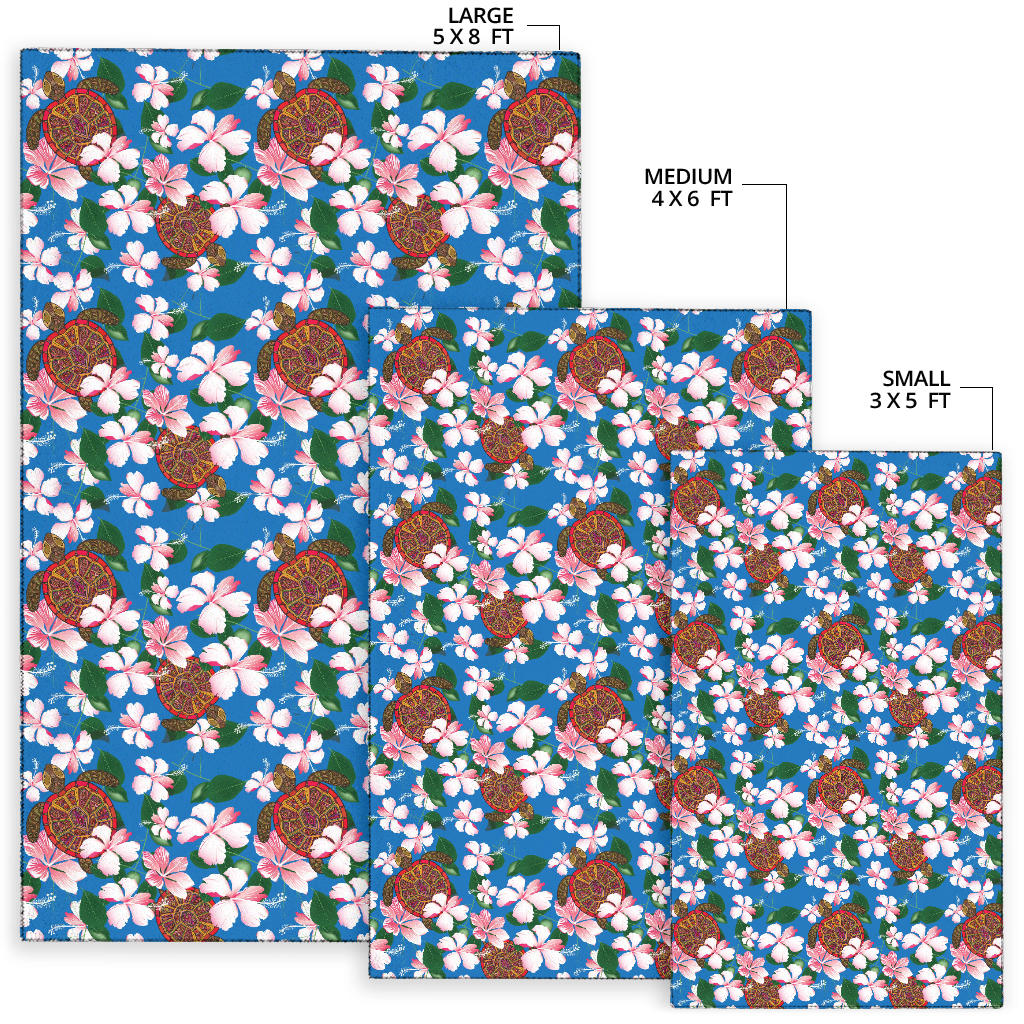 Sea Turtle Pink Hibiscus Hawaiian Print Area Rugs