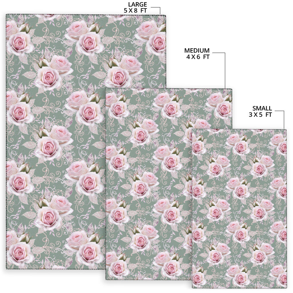 Rose White Pattern Print Design RO012 Area Rugs