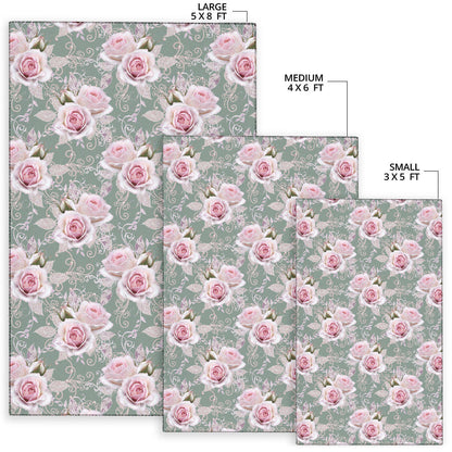 Rose White Pattern Print Design RO012 Area Rugs
