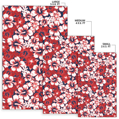 Red Hibiscus Pattern Print Design HB01 Area Rugs