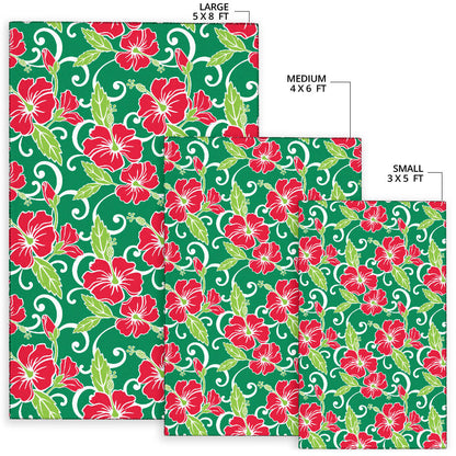 Red Hibiscus Pattern Print Design HB019 Area Rugs