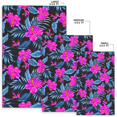 Neon Pink Hibiscus Pattern Print Design HB015 Area Rugs