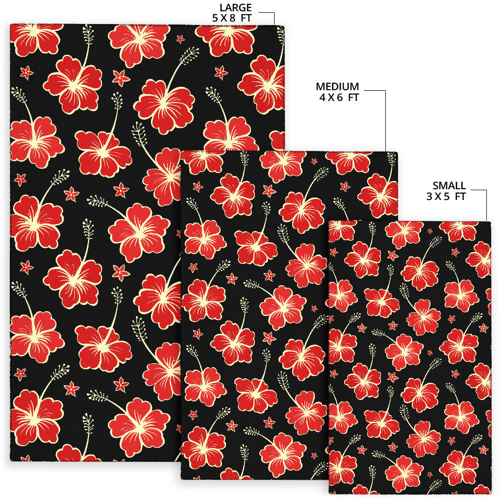 Red Hibiscus Pattern Print Design HB021 Area Rugs