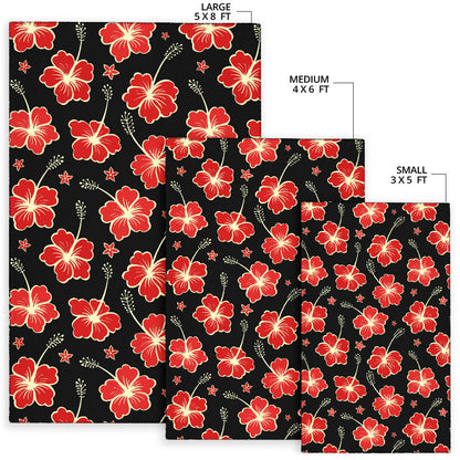 Red Hibiscus Pattern Print Design HB021 Area Rugs