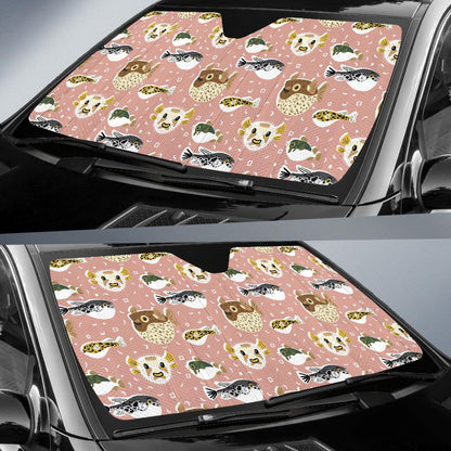 Fugu Cute Pattern Print Design 01 Car Sun Shade-JORJUNE.COM
