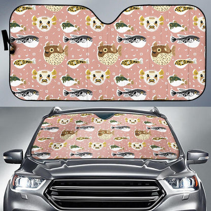 Fugu Cute Pattern Print Design 01 Car Sun Shade-JORJUNE.COM