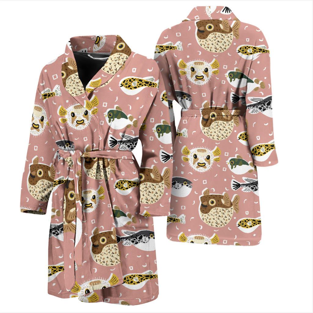 Fugu Cute Pattern Print Design 01 Men Bathrobe-JORJUNE.COM