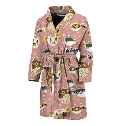 Fugu Cute Pattern Print Design 01 Men Bathrobe-JORJUNE.COM