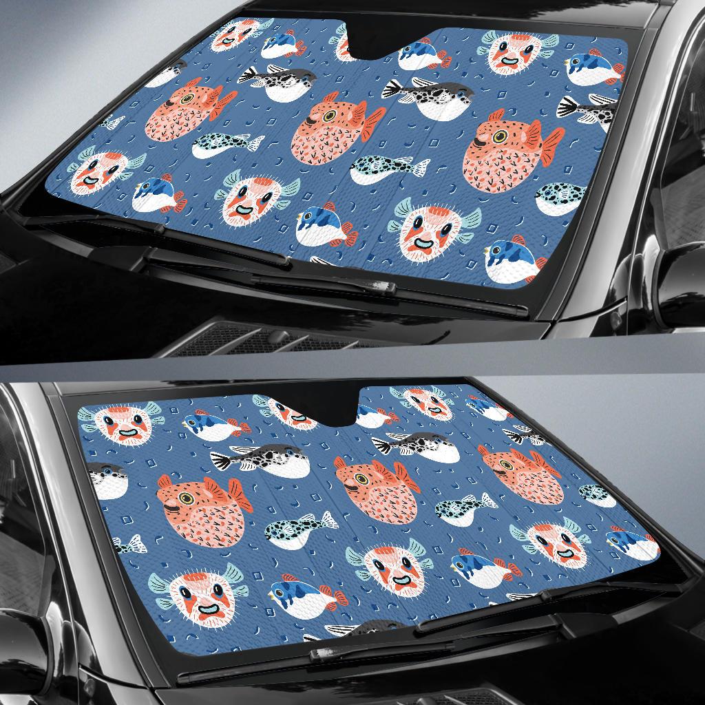 Fugu Pattern Print Design 02 Car Sun Shade-JORJUNE.COM