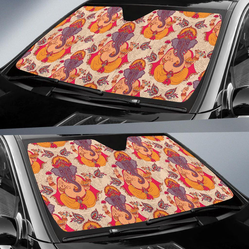 Ganesha Indian Pattern Print Design 02 Car Sun Shade-JORJUNE.COM