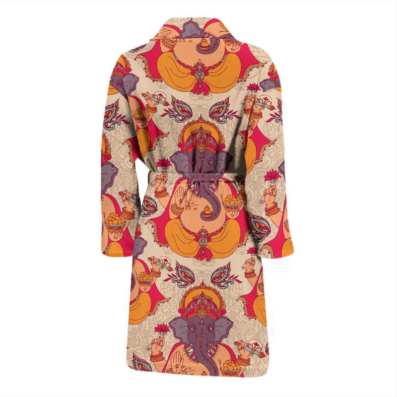 Ganesha Indian Pattern Print Design 02 Men Bathrobe-JORJUNE.COM