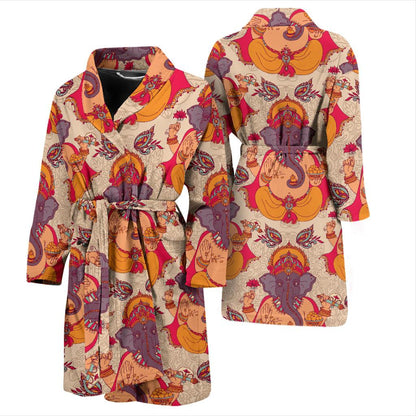 Ganesha Indian Pattern Print Design 02 Men Bathrobe-JORJUNE.COM