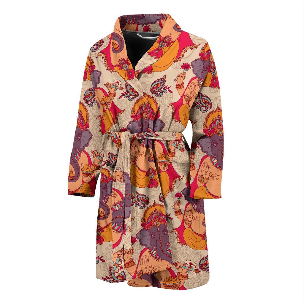 Ganesha Indian Pattern Print Design 02 Men Bathrobe-JORJUNE.COM