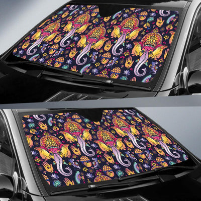 Ganesha Indian Pattern Print Design 03 Car Sun Shade-JORJUNE.COM