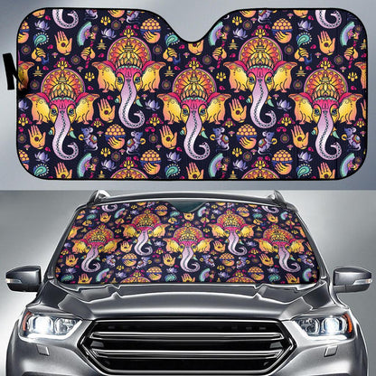 Ganesha Indian Pattern Print Design 03 Car Sun Shade-JORJUNE.COM