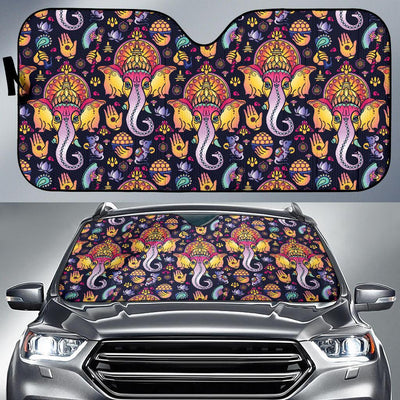 Ganesha Indian Pattern Print Design 03 Car Sun Shade-JORJUNE.COM