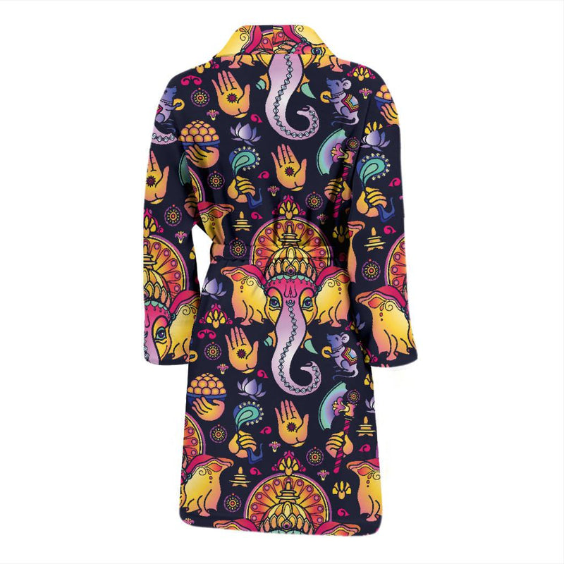 Ganesha Indian Pattern Print Design 03 Men Bathrobe-JORJUNE.COM