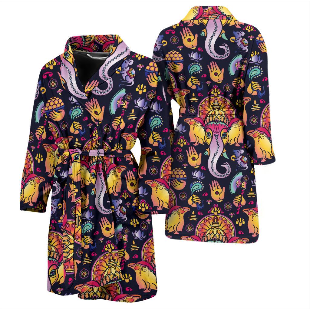 Ganesha Indian Pattern Print Design 03 Men Bathrobe-JORJUNE.COM