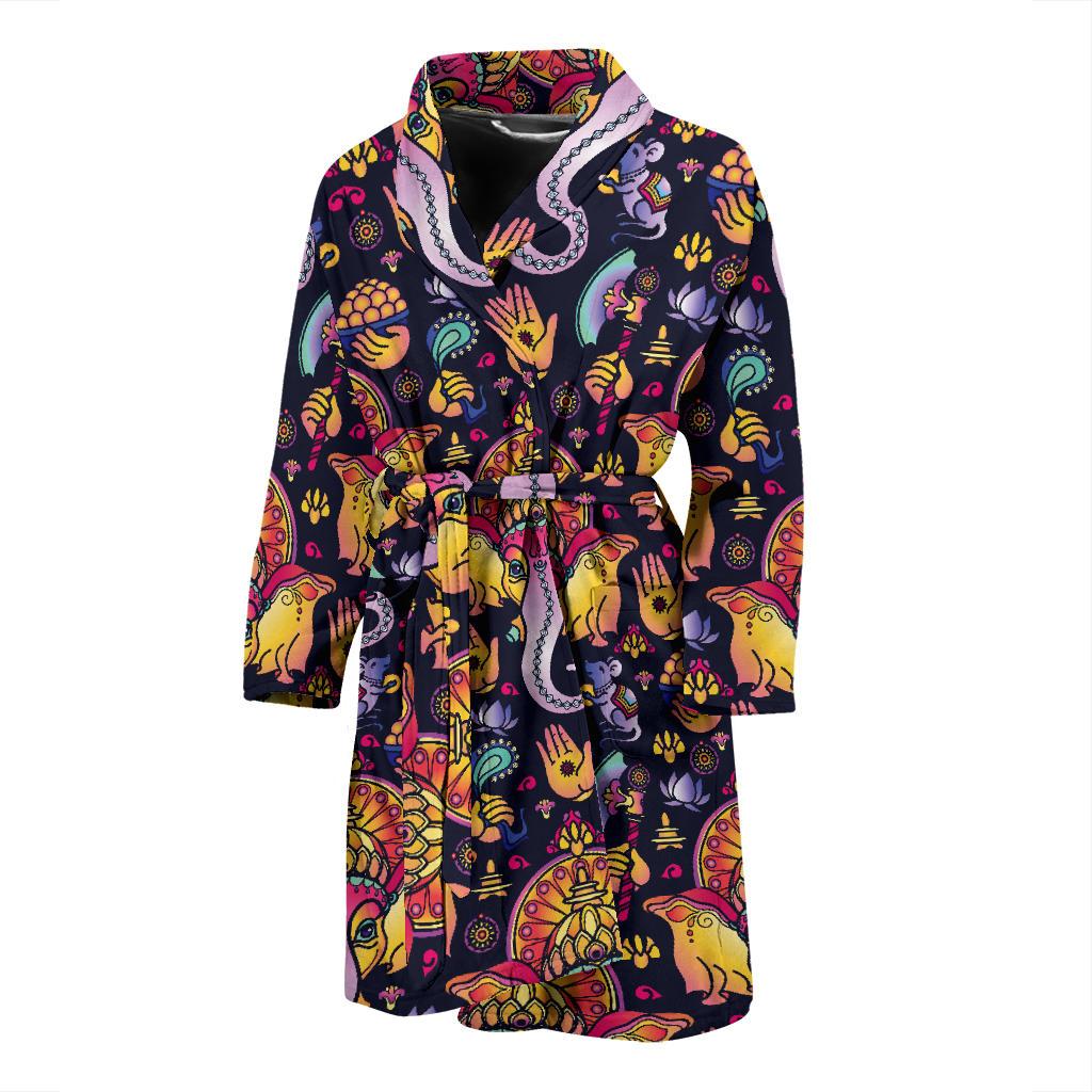 Ganesha Indian Pattern Print Design 03 Men Bathrobe-JORJUNE.COM