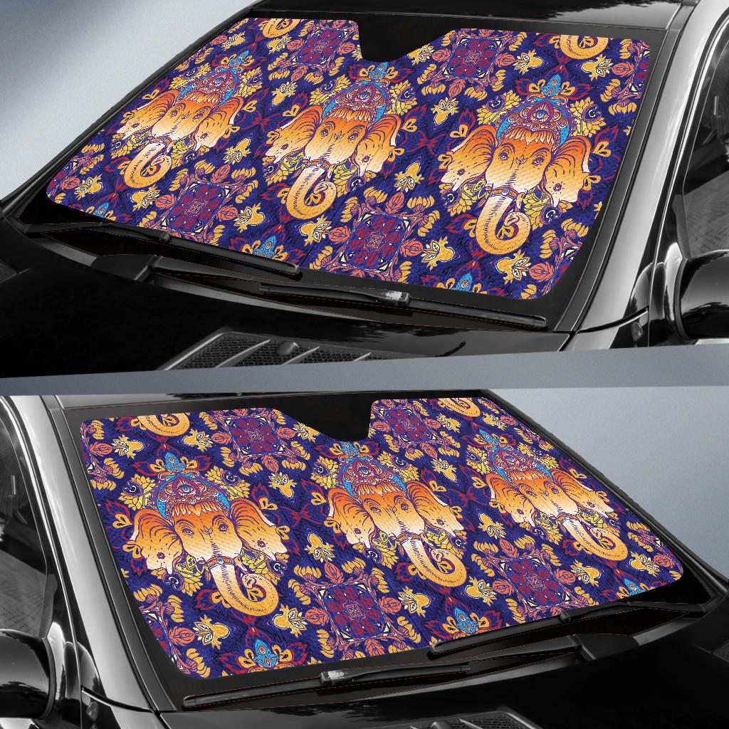 Ganesha Pattern Print Design 01 Car Sun Shade-JORJUNE.COM