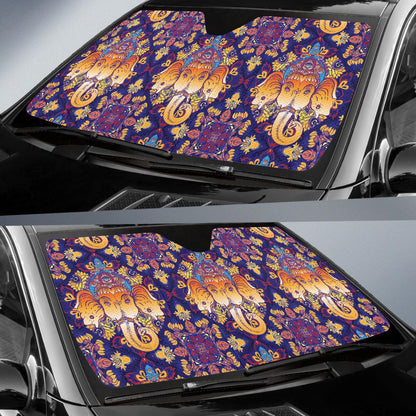 Ganesha Pattern Print Design 01 Car Sun Shade-JORJUNE.COM