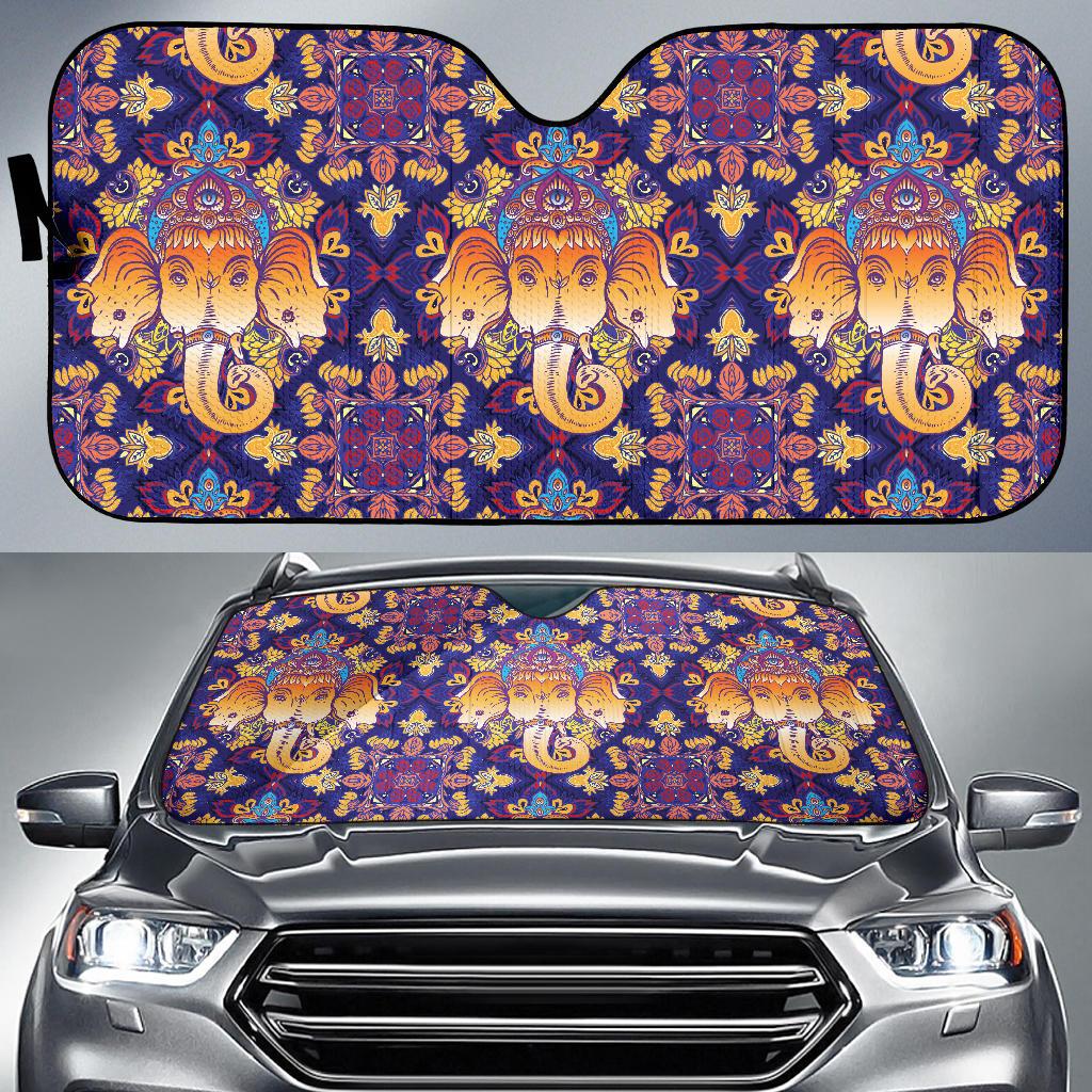 Ganesha Pattern Print Design 01 Car Sun Shade-JORJUNE.COM