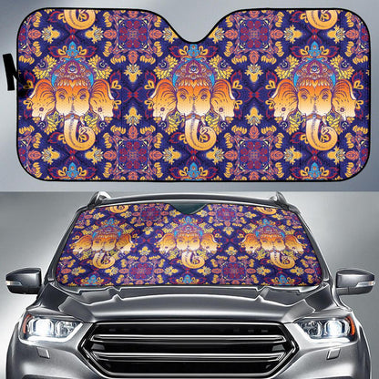Ganesha Pattern Print Design 01 Car Sun Shade-JORJUNE.COM
