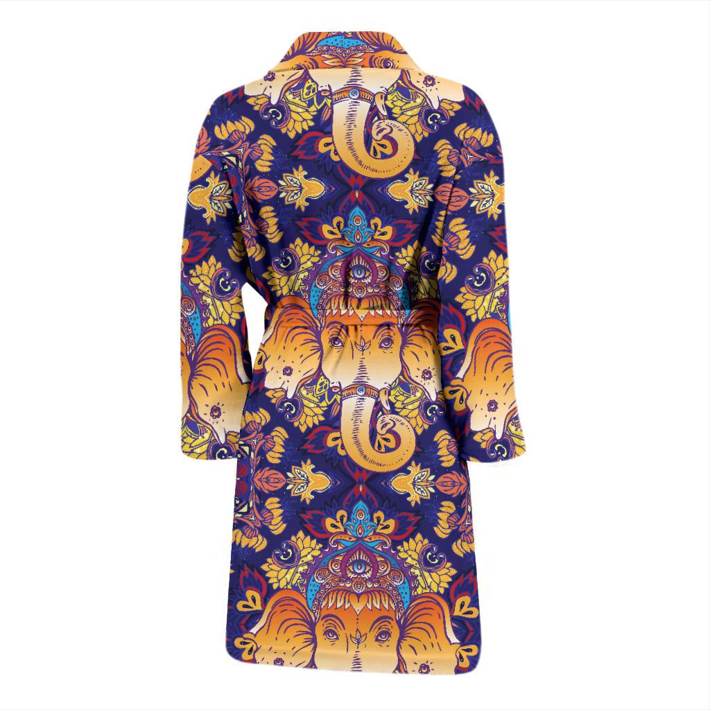 Ganesha Pattern Print Design 01 Men Bathrobe-JORJUNE.COM