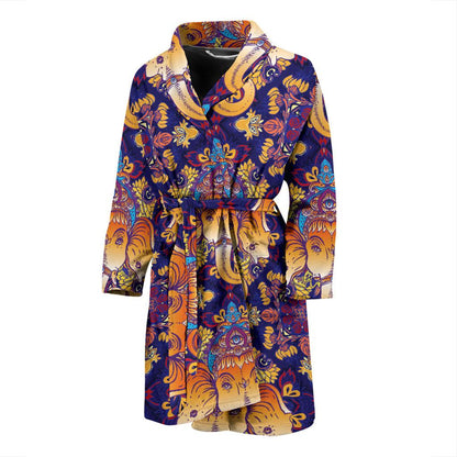 Ganesha Pattern Print Design 01 Men Bathrobe-JORJUNE.COM
