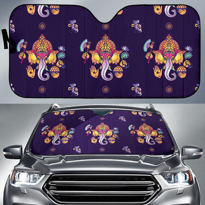 Ganesha Pattern Print Design 04 Car Sun Shade-JORJUNE.COM