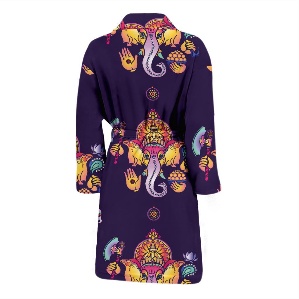 Ganesha Pattern Print Design 04 Men Bathrobe-JORJUNE.COM